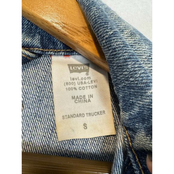Levi's Standard Trucker Jacket Men Small Blue Denim Jean Collared Logo 70507 - Picture 12 of 13
